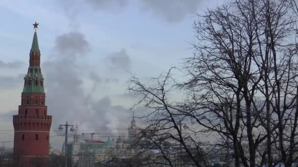Moscow Kremlin Smoke Kreml Smoke Timelaps Crow Bird Flew Moscow Stock Video